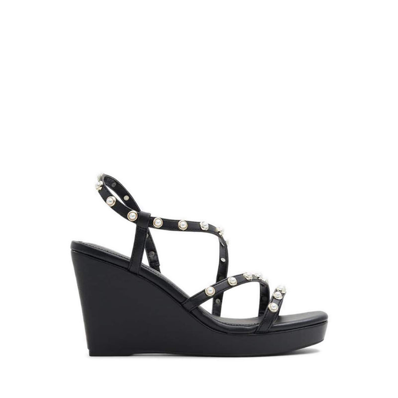 Grandede Women's Sling Back Wedge Heeled Sandals - Black